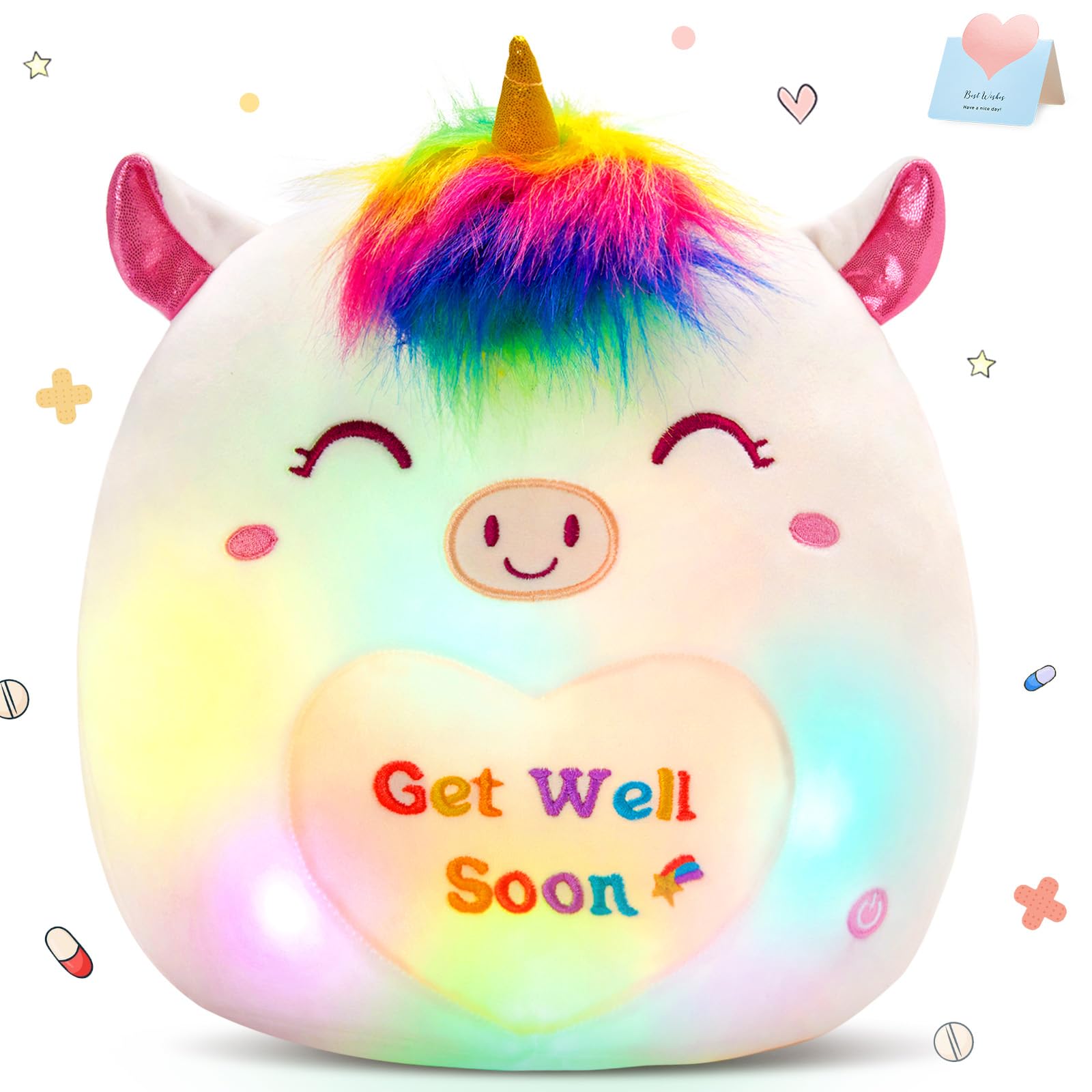 Athoinsu 12 ' Get Well Soon Unicorn Led Plush Pillow Soft Sofa Cushion Squishy Plushie Toy Cute Stuffed Animal Room Decor Feel